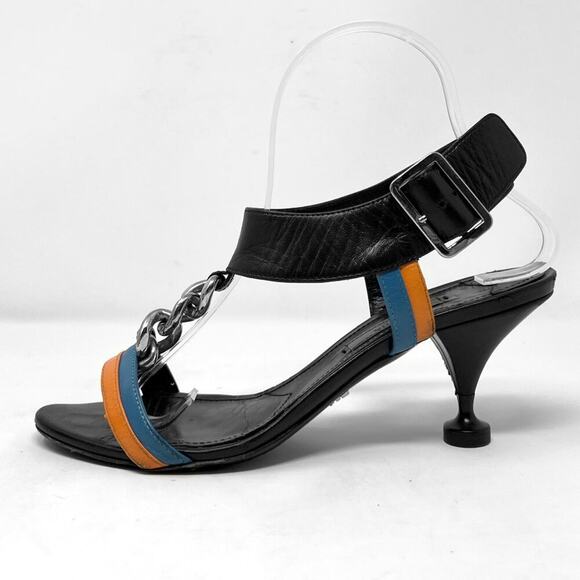 Prada Black Leather Chain-Link Colorblock Sandals – Size 37 - Picture 1 of 8